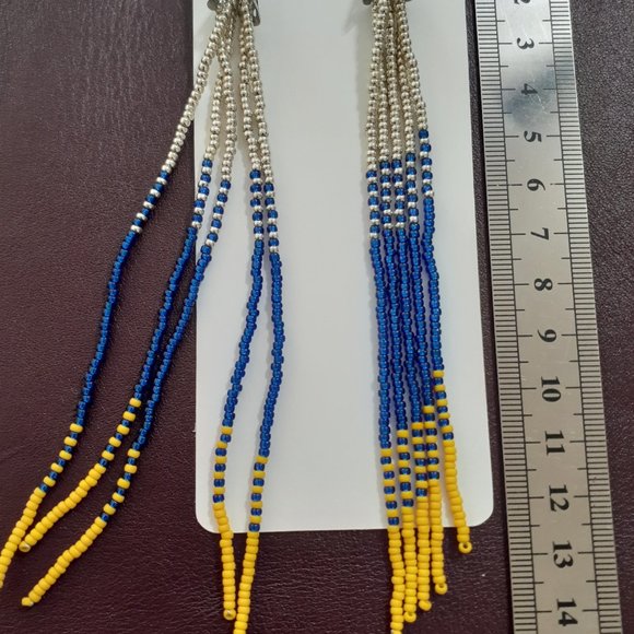 Boucles d'oreilles hypoallergéniques, jaune, bleu et argent, mini perle - Picture 3 of 3